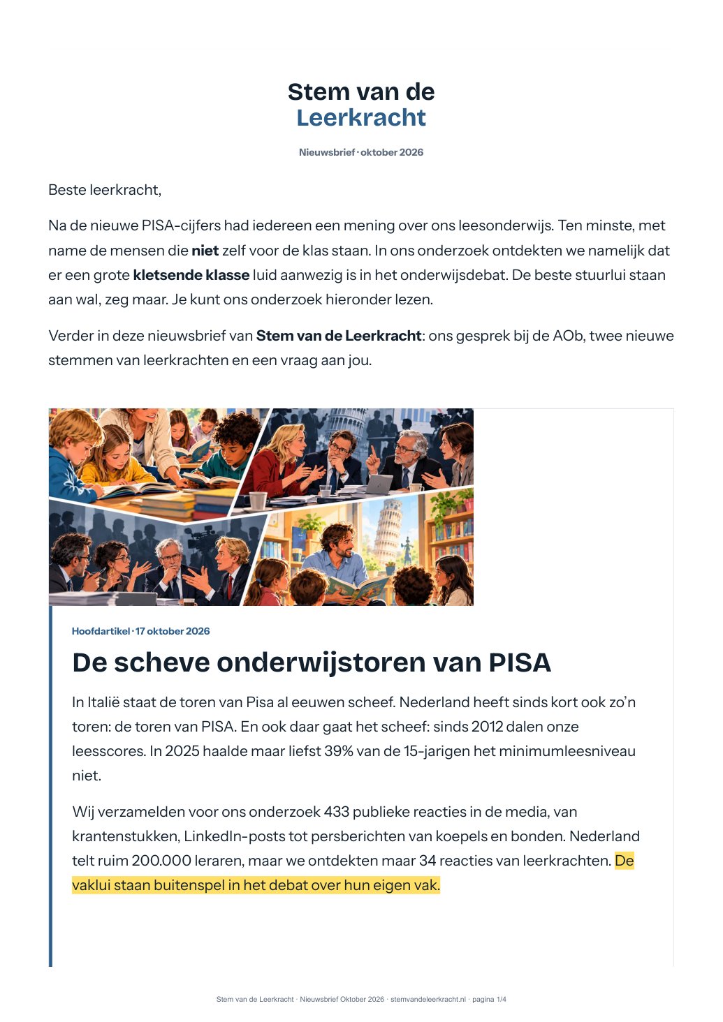 Nieuwsbrief Stem van de Leerkracht, oktober 2026